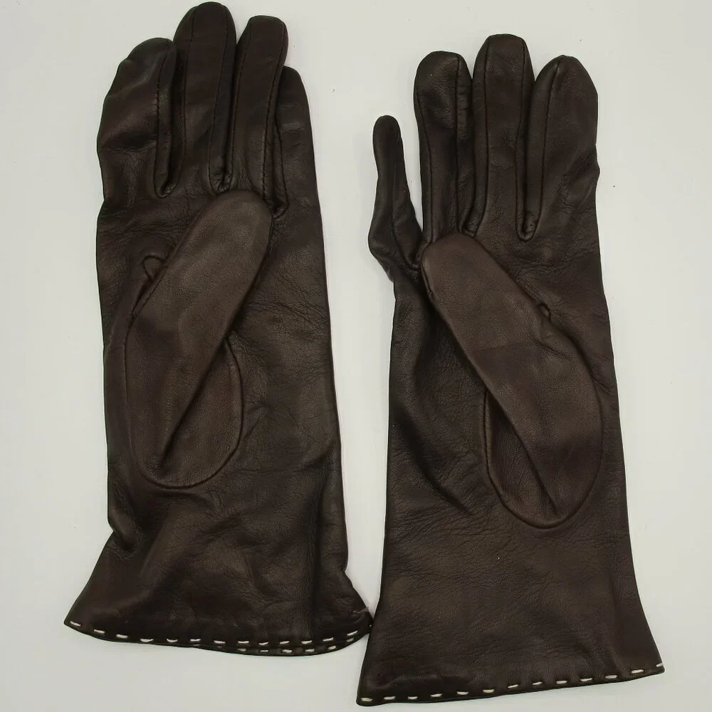 Talbots brown leather ladies gloves, silk lined, 7.5